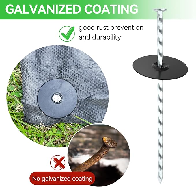 100 Pack Landscape Stakes with Gasket Caps - 6.3 Inch Heavy-Duty Galvanized Steel Garden Spikes are Used to Fixing Weed Barrier, Artificial Lawn, Patio Rug, Etc-BloomoryGarden