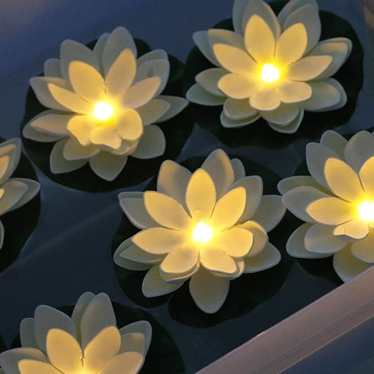 12 PCS Waterproof Floating Lotus Light - Floating Flower Light Battery Operated Water Activated Warm White Pool Flower Lamp Wedding,Anniversary,Garden Decoration-BloomoryGarden