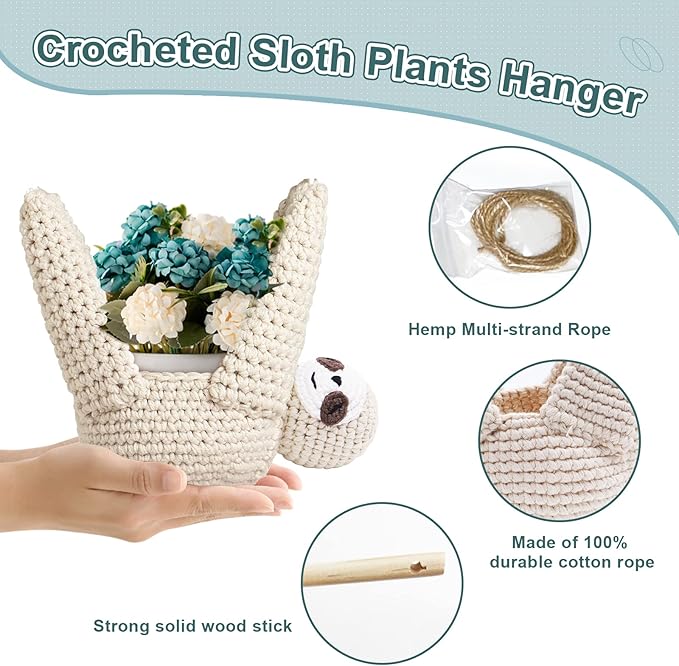 Macrame Plant Hanger Crochet Sloth Hanging Planter Sloth Gifts,5 Inch Animal Wall Hanging Plant Holder for Plant Sloth Lovers, Home Decor Indoor Outdoor Plants Succulent Gifts-BloomoryGarden