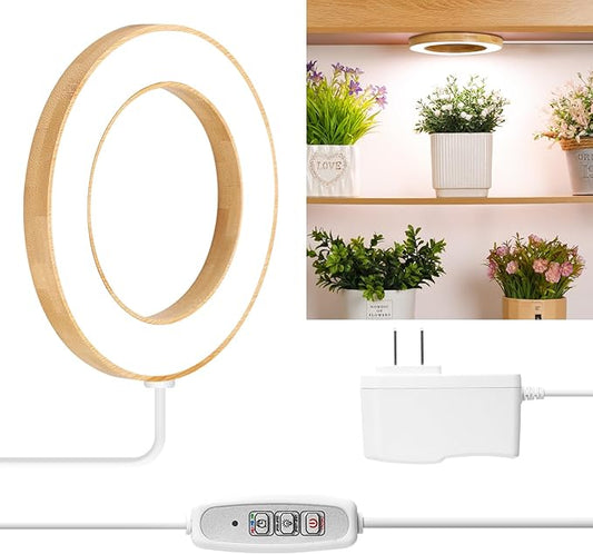 LORDEM 6.3” Bamboo Ceiling Grow Light for Indoor Plants, 72 LEDs Full Spectrum Plant Light, Corded, Halo Under Cabinet Growing Lamp with 4/8/12H Auto Timer, 4 Brightness Levels, Ideal for Pot Plants-BloomoryGarden