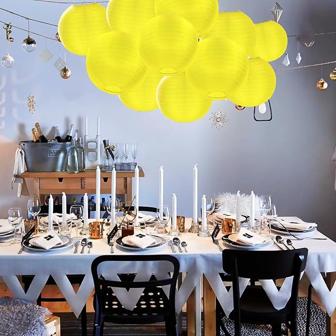 10 Pack Outdoor Silk Lanterns Decorative, 10inch Waterprooof Outside Indoor Chinese Hanging Round Lanterns for Weddings, Birthdays, Parties Decoration(Yellow)-BloomoryGarden