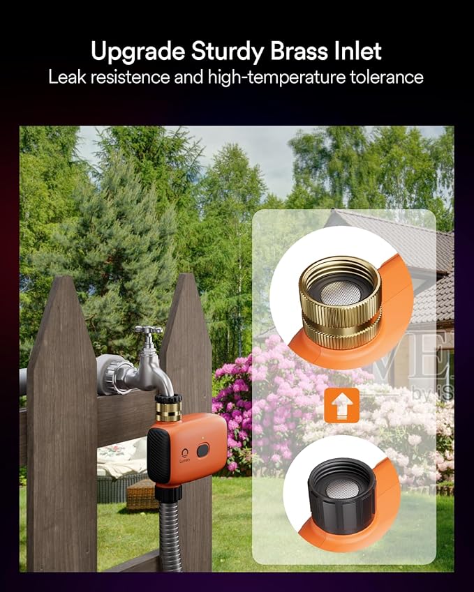 Lumary Smart Sprinkler Timer, WiFi Water Timer for Garden Hose, Brass Inlet Water Hose Timer, Manual/Automatic Irrigation Timer, App/Voice Control Work with Alexa (Gateway Included), Orange, L-WT1A1-BloomoryGarden