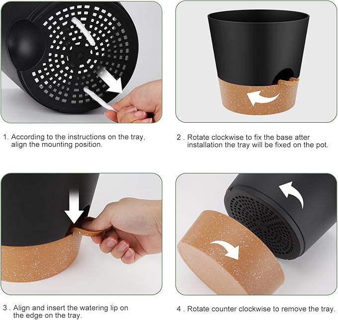 10-Inch Plant Pots, Self-Watering Planters with Drainage Holes & Saucers for Indoor and Outdoor Plants (2-Pack, Black)-BloomoryGarden