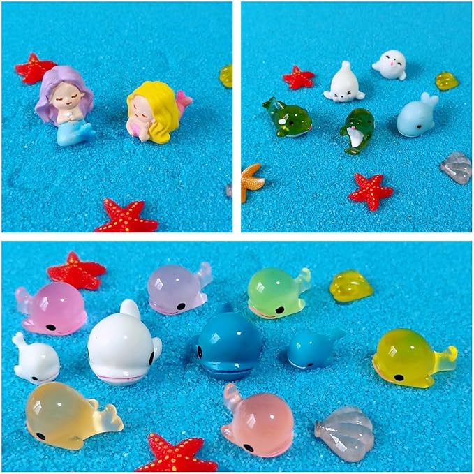 100 Pcs Ocean Mini Resin Animals Figures, Tiny Plastic Sea Creatures Figurines to Hide Miniature Fairy Garden Decorations Accessories-BloomoryGarden