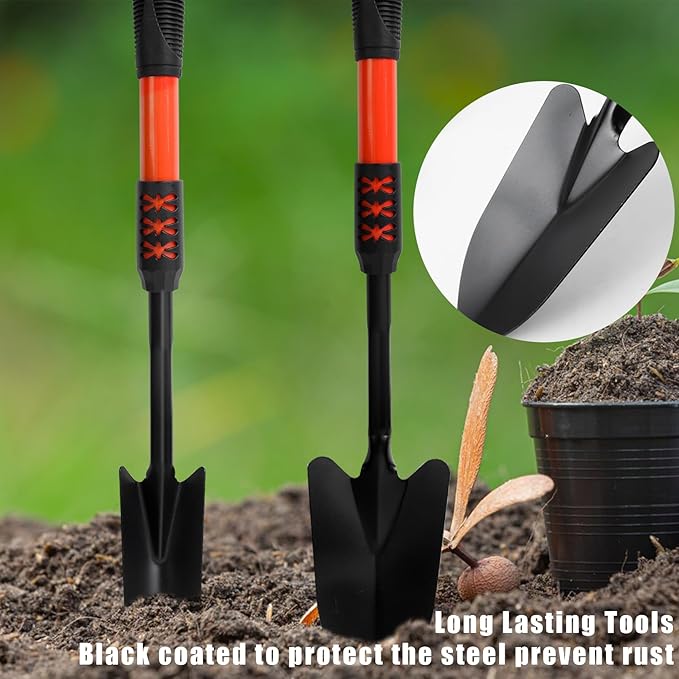 Luwint Gardening Tools Kit, Pack of 4 Garden Tool Set with Non-Slip Handle, Sturdy Classic Utility Tool Heavy Duty Steel Garden Tools with Long Ergonomic Handle for Maintaining Lawn Garden Vege-BloomoryGarden