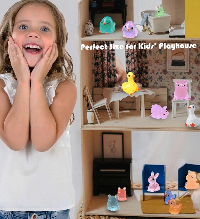 Luminous Mini Resin Animals 50 Pcs Tiny Animals to Hide Around The Office Home Mini Ducks Tiny Frogs Small Birds Little Rabbits Glow in The Dark for Crafts Fairy Garden Accessories-BloomoryGarden
