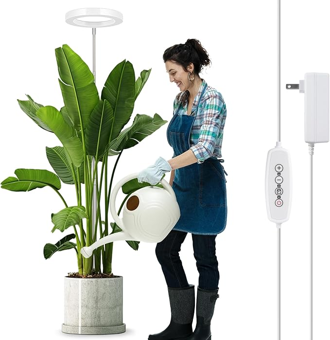 LORDEM Grow Light for Indoor Plants, 7.9" Full Spectrum LED Plant Grow Light, Height Adjustable Growing Lamp with Auto Timer 4H/8H/12H, 6 Dimmable Levels, Ideal for Indoor Large Tall Plants Growth-BloomoryGarden