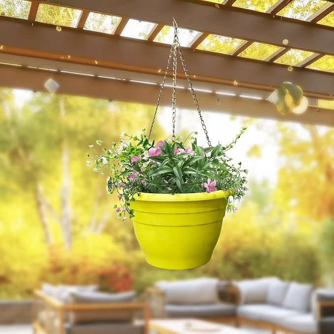 10" Planter Pot for Indoor Plants 5 Pack Plant Pots with Drainage Hole and Rubber Plug, Durable Lightweight Flower Pots Perfect for Home Decor, Yellow-BloomoryGarden