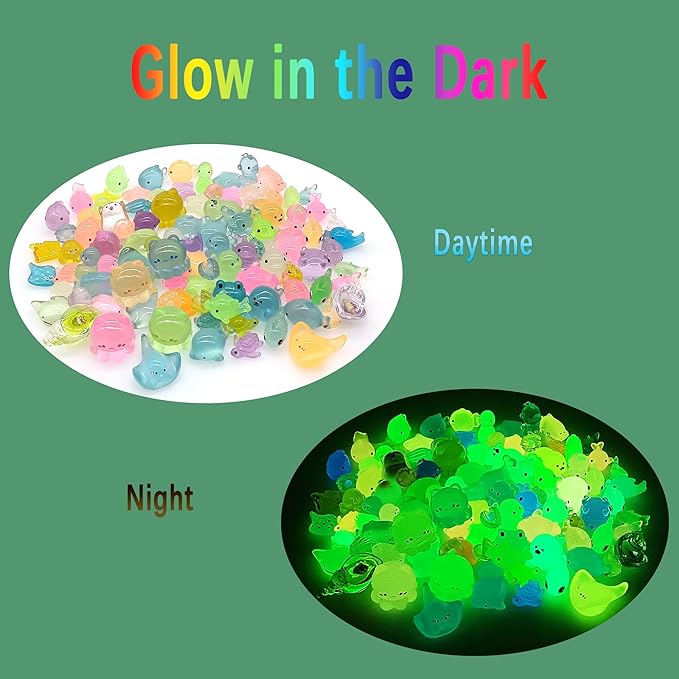 Luminous Ocean Mini Resin Animals Figures, 100 Pcs Glow in The Dark Tiny Plastic Animals Sea Creatures Miniature Figurines to Hide-BloomoryGarden