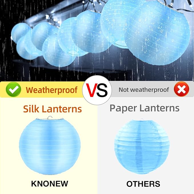 10 Pack Outdoor Silk Lanterns Decorative, 10inch Waterprooof Outside Indoor Chinese Hanging Round Lanterns for Weddings, Birthdays, Parties Decoration(Blue)-BloomoryGarden