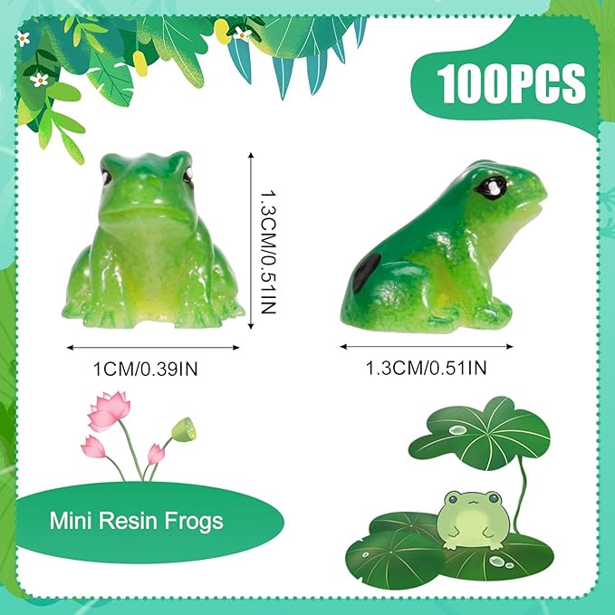 100 Pcs Mini Resin Frogs, Cute Green Frog Tiny Frogs Mini Frogs Figurines Miniature Frogs Animals Figurines Ornament for DIY Crafts Landscape Aquarium Dollhouse Fairy Garden Decor Potted-BloomoryGarden