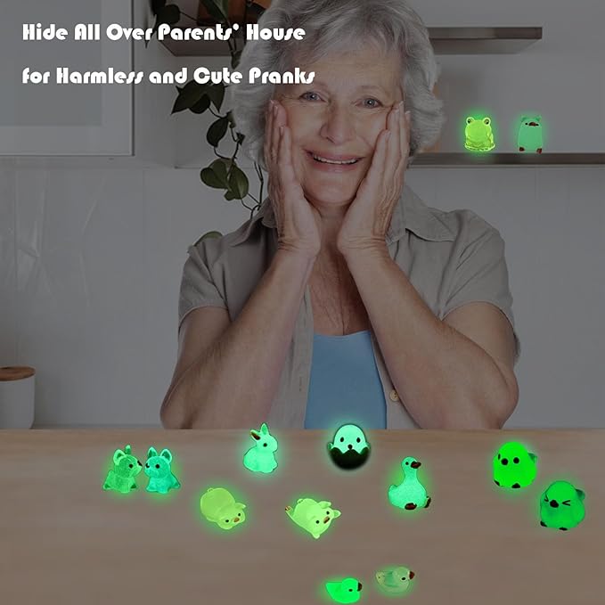 Luminous Mini Resin Animals 50 Pcs Tiny Animals to Hide Around The Office Home Mini Ducks Tiny Frogs Small Birds Little Rabbits Glow in The Dark for Crafts Fairy Garden Accessories-BloomoryGarden
