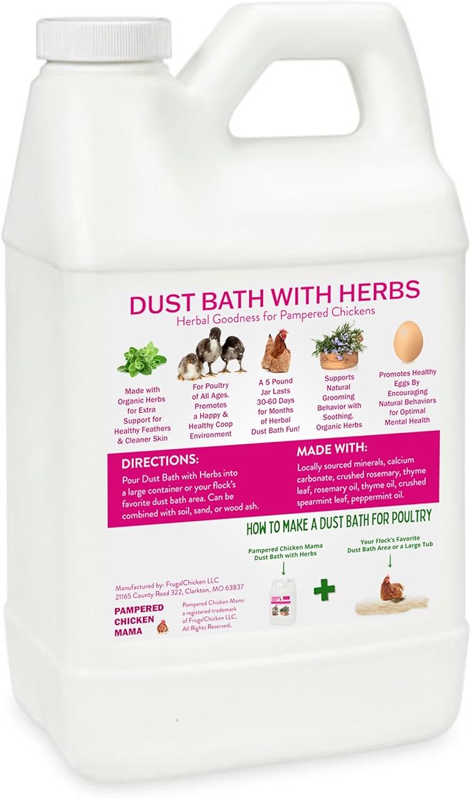 10.5 lb Pampered Chicken Mama Dust Bath with Organic Herbs & Essential Oils for Chickens, Quail, & Poultry | Dust Bath for Chickens to Keep Feathers Clean & Healthy-BloomoryGarden