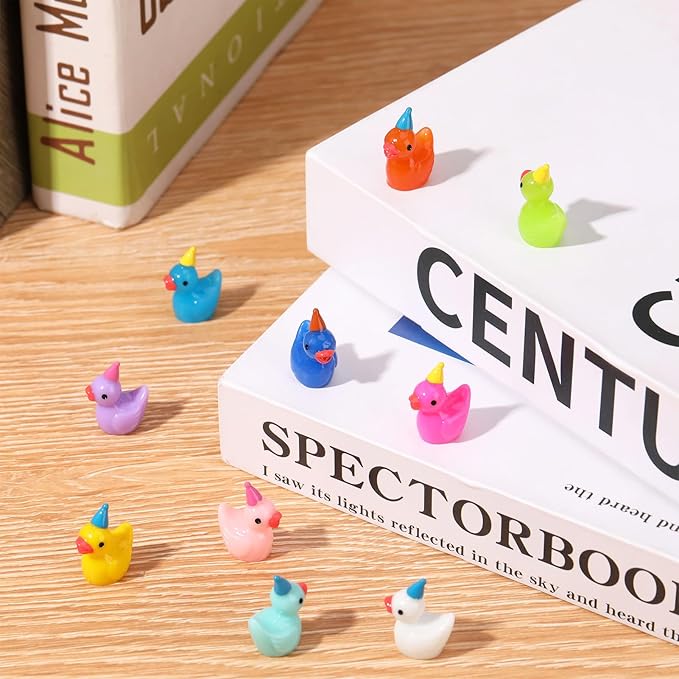 100 Pack Mini Resin Ducks, Multicolor Mini Ducks Wearing Party Hat, Tiny Duck Miniature Duck Figures Tiny Home Ornament for Micro Landscape Dollhouse Garden Aquarium Potted School Office-BloomoryGarden