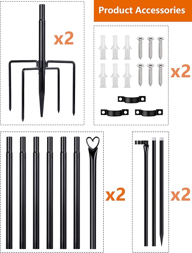LOPANNY String Light Poles - 2 Pack 9.8 FT for Outside Hanging - Backyard, Garden, Patio, Deck Lighting Stand for Outdoor Parties, Wedding-BloomoryGarden