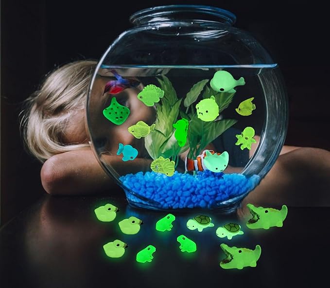 Luminous Tiny Resin Animals 300 Pcs Mini Animals Bulk Mini Resin Ducks Owls Tiny Frogs Pandas Small Rabbits Glow in The Dark for Miniature Garden Accessories Micro Landscape Aquarium Potted Decoration-BloomoryGarden