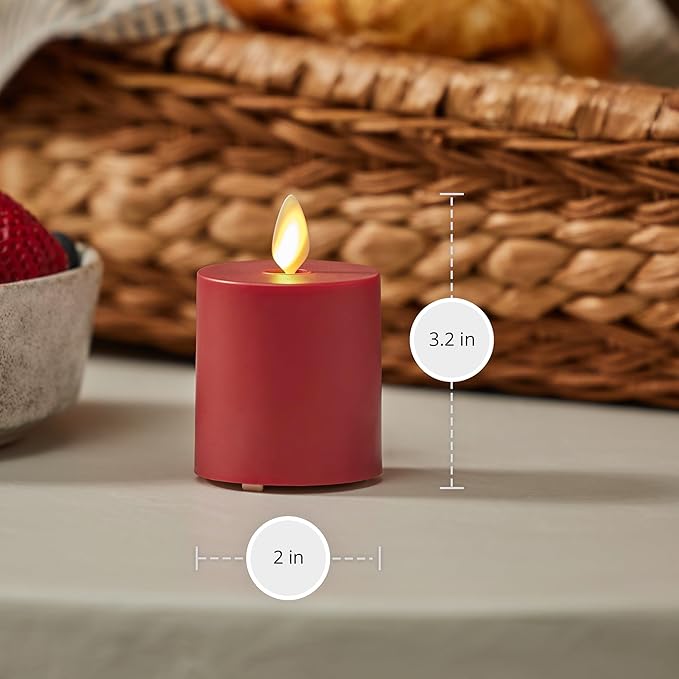 Luminara Outdoor Votive Flameless LED Candle, Cherry Red 2" x 3.2", Moving Flame Battery Operated Timer Remote Ready IPX4 Matte Plastic Finish-BloomoryGarden