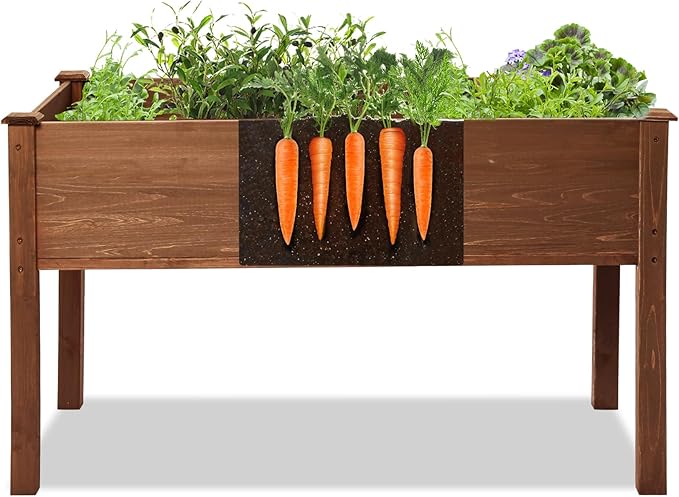 LZRS Raised Garden Bed Outdoor Planter Box with Legs for Herbs, Vegetables, Flowers, Great for Outdoor Patio, Yard and Deck, 220lb Capacity, Brown-BloomoryGarden