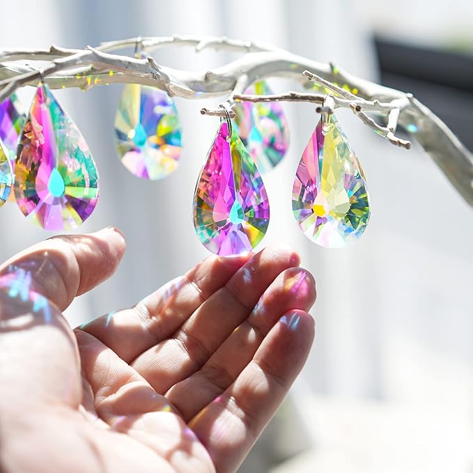 10 Pack Colorful Crystal Prisms Suncatcher,Sun Shine Catcher Rainbow Pendants,Crystals Prisms for Windows,Glass Hanging Decor for Home Garden Wedding DIY Ornament-BloomoryGarden