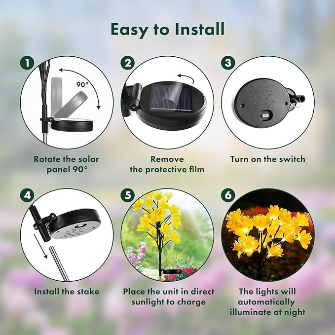 MAGGIFT Solar Lights Outdoor Garden Decorative Flowers, Waterproof Solar Garden Lights with 20 Yellow Lily Flowers,LED Solar Powered Landscape Lights for Yard Garden Patio (Yellow, 4Pack)-BloomoryGarden