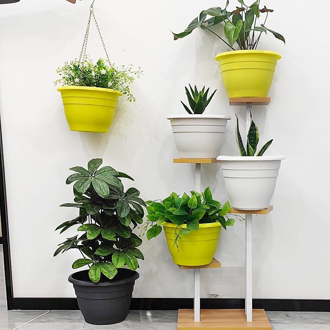 10" Planter Pot for Indoor Plants 5 Pack Plant Pots with Drainage Hole and Rubber Plug, Durable Lightweight Flower Pots Perfect for Home Decor, Yellow-BloomoryGarden