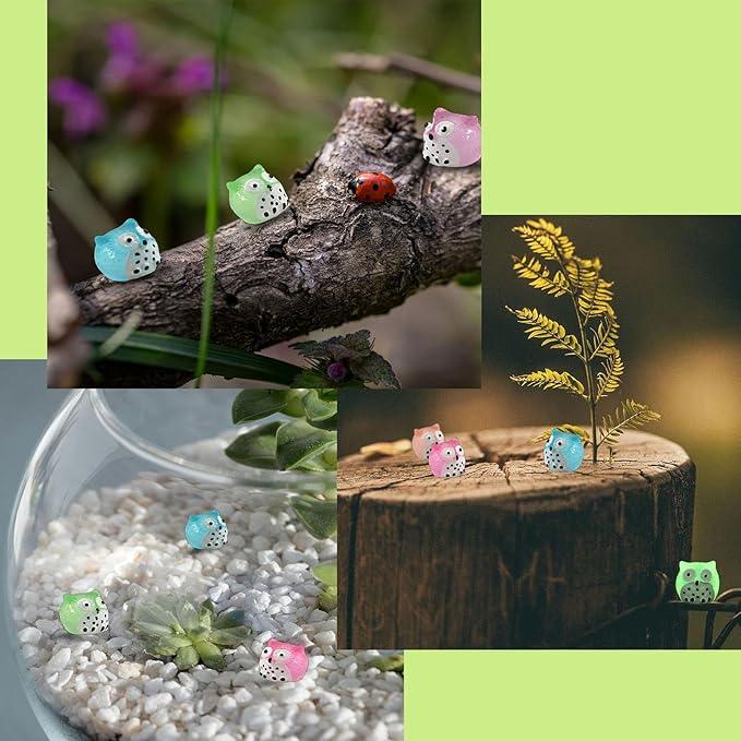 Luminous Mini Resin Animals 40 Pcs Tiny Resin Owls Glow in The Dark for Garden Miniatures Fairy Garden Accessories Plant Decorations and Car Accessories-BloomoryGarden