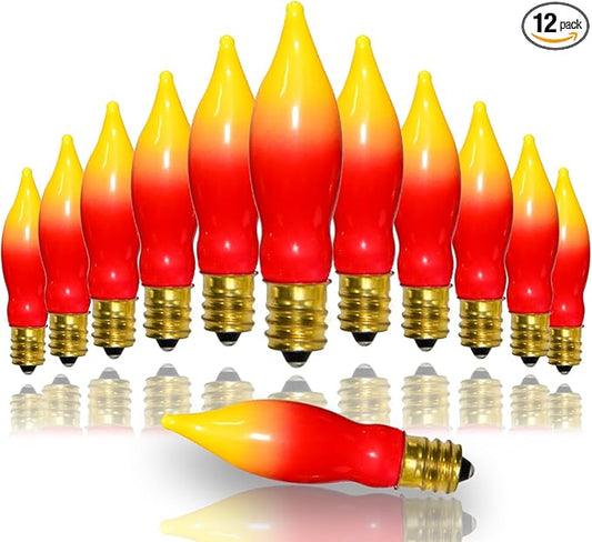 12 Pack C7 Replacement Bulbs E12 Candelabra Bulb - Red Yellow Incandescent Light Bulbs, Perfect as Halloween Christmas Light Bulbs, Candle Light Bulbs, 7 Watt, E12 Base-BloomoryGarden