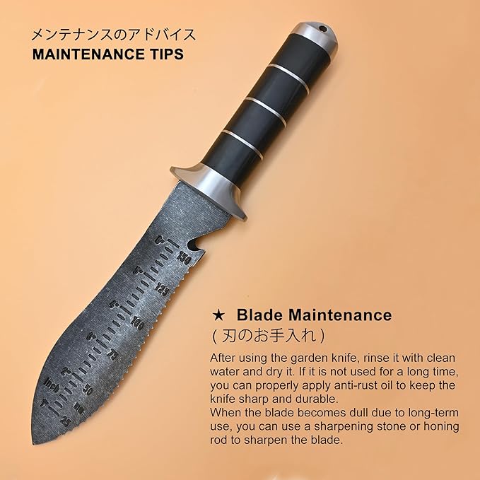Hori Hori Garden Knife [Made in Japan] Heavy Duty Stainless Steel Japanese Hori Knife with Sheath Garden Tools for Weeding, Digging, Cutting, Pruning