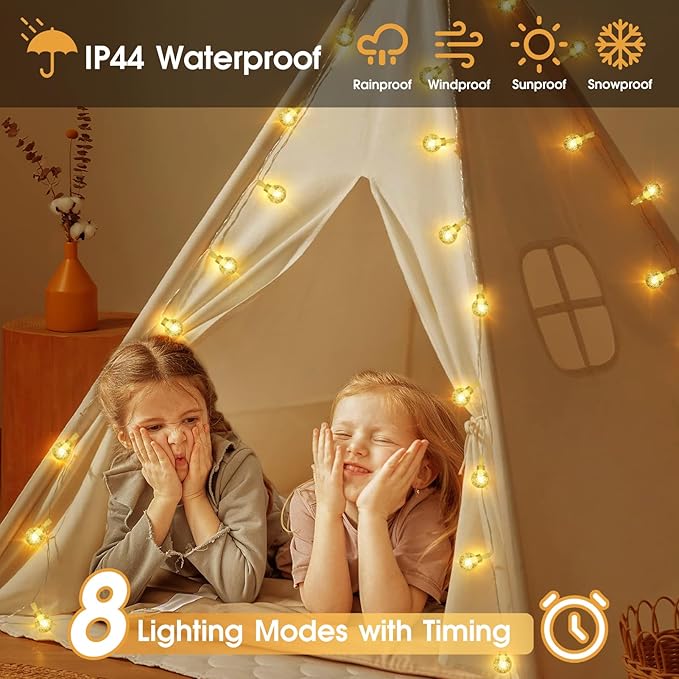 16.4ft 50LED Globe String Lights Indoor Bedroom Battery Operated, Crystal Fairy Lights IP44 Waterproof Outdoor Hanging Decorative Lights for Home Tent Patio Garden Party Wedding Decor-BloomoryGarden