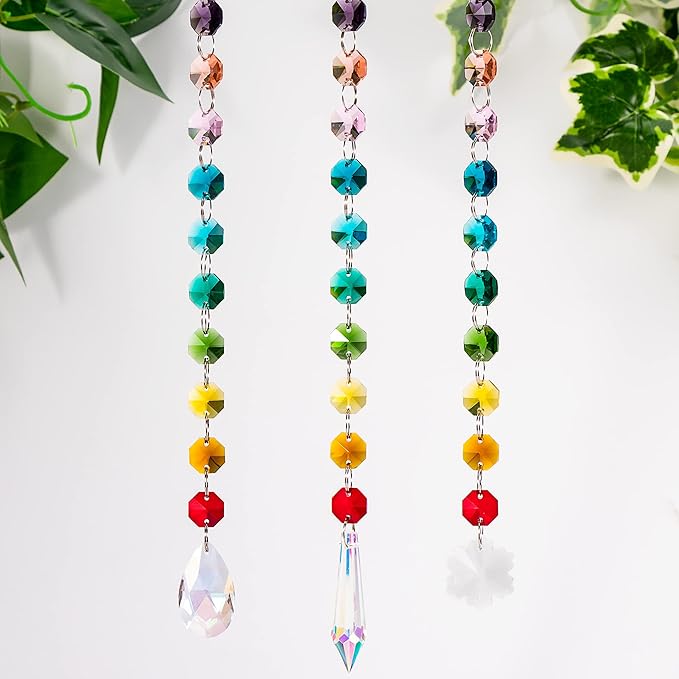 100 Pcs Glass Octagon Crystal Beads 14mm Colorful Crystal Chandelier Parts Replacement Beads DIY Lamp Hanging Pendant Suncatcher Beads-BloomoryGarden