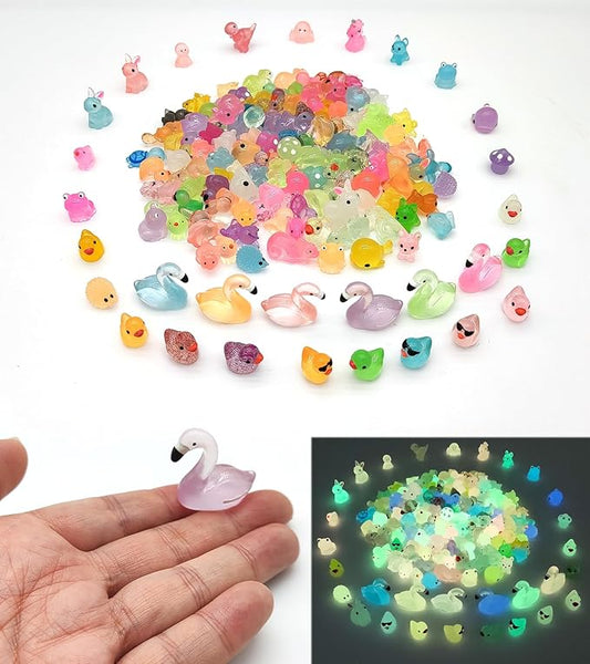 150pcs Mini Resin Animals Figures to Hide Luminous Tiny Animals Ducks Dinosaurs Flamingos Miniature Figurines Glow in the Dark for Fairy Garden Dollhouse Landscape Aquarium Potted Party Favor Decor-BloomoryGarden