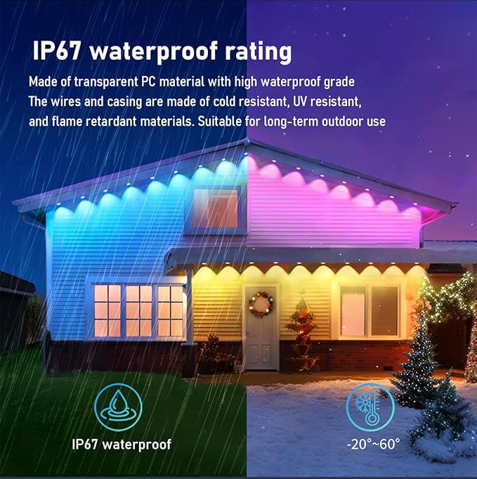 100ft Permanent Outdoor Lights for House, IP67 Waterproof RGB+IC LED Eaves Lights, 54 Scene Modes Outdoor Lighting for Christmas Garden Party Holiday Decorations, with App/Remote Control-BloomoryGarden