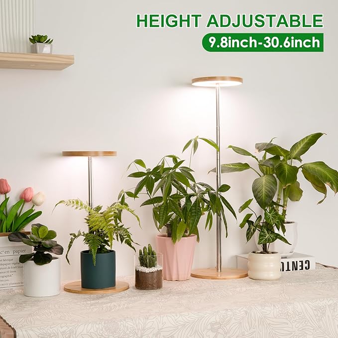 LORDEM Bamboo Grow Light, LED Plant Light for Indoor Plants Growing, Full Spectrum Bamboo Desk Growth Lamp with Automatic Timer for 4H/8H/12H, 4 Dimmable Levels, Height Adjustable-BloomoryGarden