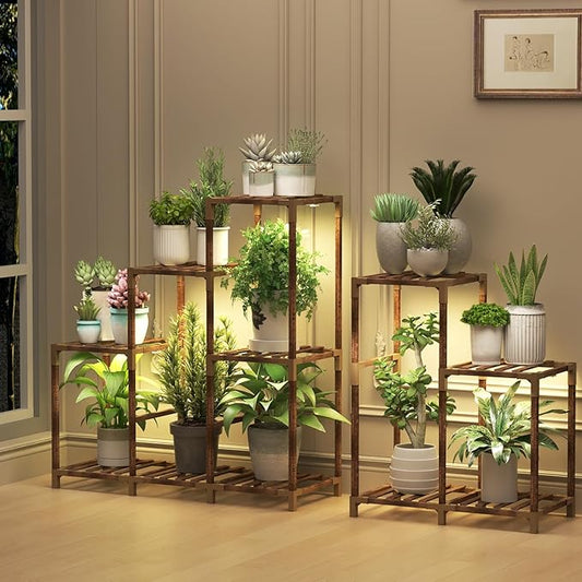 HOMKIRT 12 Tier Corner Plant Stand with Grow Lights for Multiple Plants, Tiered Plant Shelf Indoor Plant Holder Rack Flower Stand for Living Room Balcony Patio Porch Garden