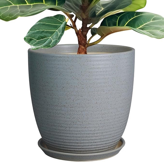 12 Inch Plant Pot, Ceramic Planter Pot with Drainage Hole and Saucer Round Large Flower Pot for Indoor Plants, Light Gray-BloomoryGarden