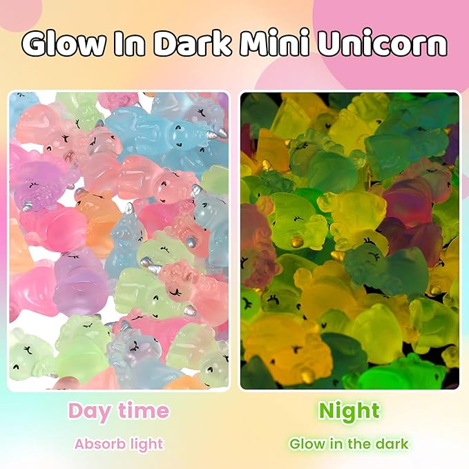 100 PCS Mini Resin Unicorn Luminous Tiny Unicorn Miniature Figurines Glow in The Dark Mini Resin Animals Suitable for DIY Cake Ornaments Crafts Moss Landscape Decoration-BloomoryGarden