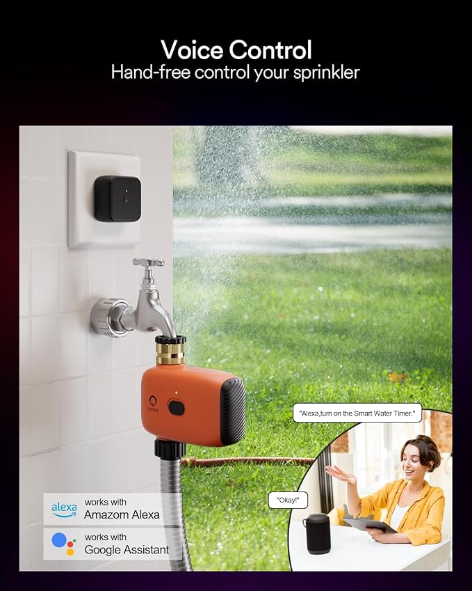 Lumary Smart Sprinkler Timer, WiFi Water Timer for Garden Hose, Brass Inlet Water Hose Timer, Manual/Automatic Irrigation Timer, App/Voice Control Work with Alexa (Gateway Included), Orange, L-WT1A1-BloomoryGarden