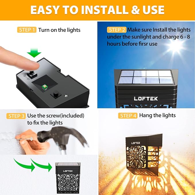 LOFTEK Solar Deck Lights, 8 Pack Solar Fence Lights, Outdoor Patio Decorative Light, Dusk to Dawn, Waterproof, Fence Post Light for Railing, Garden, Backyard, Stair, Step, Camping, Warm White-BloomoryGarden