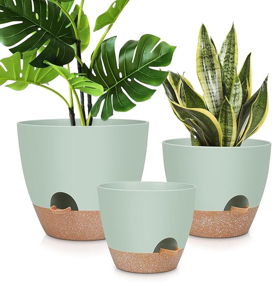 12" 10" 9" Large Self Watering Plant Pots, 3 Pack Flower Pots Planters with Multi Mesh Drainage Holes for Indoor Outdoor Garden Plants and Flowers.-BloomoryGarden