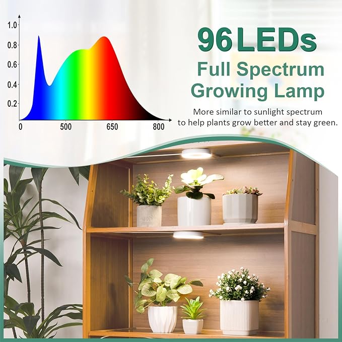 LORDEM Grow Light for Indoor Plants, 48 LEDs Ceiling Full Spectrum Plant Light, 5V Corded Growing Lamp with 4/8/12H Auto Switch, 4 Dimmable Brightness Levels, Single-Head, 2 Pack-BloomoryGarden