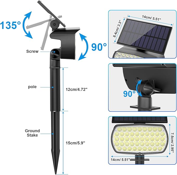 108 LED Solar Spot Lights Outdoor, Solar Lights Outdoor IP65 Waterproof, 3 Modes Solar Landscape Spotlights, Large Solar Panel Solar Powered Lights for Garden Yard Pathway(Cool White/4 Pack)-BloomoryGarden