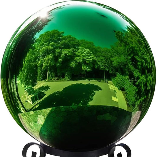 10 Inch Stainless Steel Gazing Globe,v2croft Hollow Ball Mirrored Surface Polished Shiny Sphere,Garden Stainless Steel Gazing Ball for Outdoor Lawn Pond Yard Ornament(Green)-BloomoryGarden