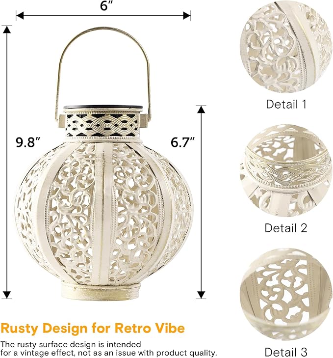 MAGGIFT 2 Pack Hanging Solar Lights for Outside,Solar Lanterns Outdoor Waterproof,Retro Hanging Lantern with Handle for Yard, Garden Decor, Gardening Gifts, Mom Birthday Gift, Beige White-BloomoryGarden