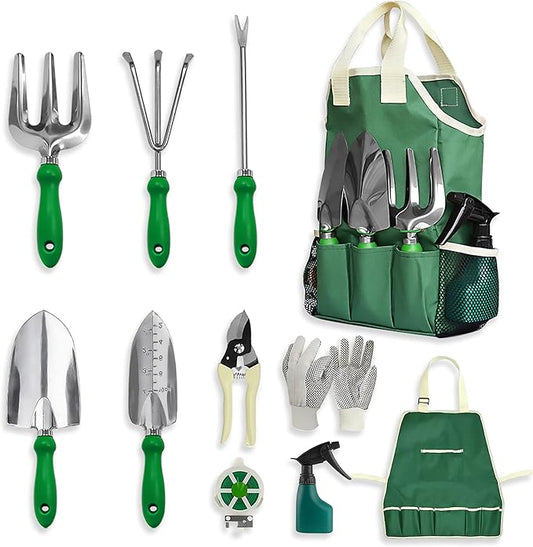 11-Piece Gardening Tool Set, Garden Tool Kit with Tote Bag, Adjustable Apron, and Gardening Accessories, Perfect Gardening Gifts for Women and Men-BloomoryGarden