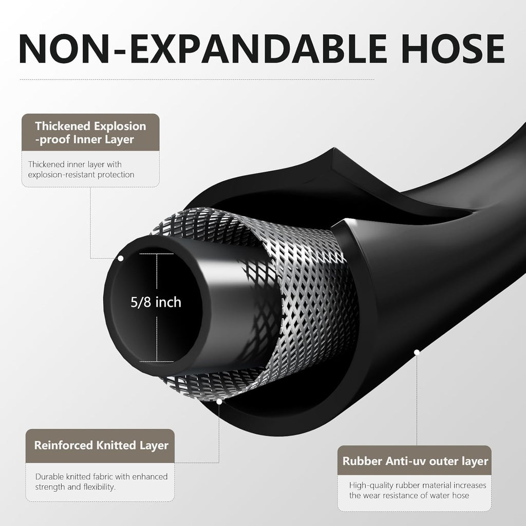 Garden Hose 5/8" x 25ft - No-Kink Flexible Water Hose 600 PSI Burst Pressure, Lightweight & Durable for Yard, Car Wash, Pets Black-BloomoryGarden