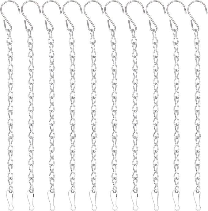 10 Pack 9.5 Inch Silver Hanging Chains for Hanging Bird Feeders, Bird Houses, Planters, Baskets, Birdbaths, Lanterns, Wind Chimes, Billboards, Signs and Ornaments-BloomoryGarden