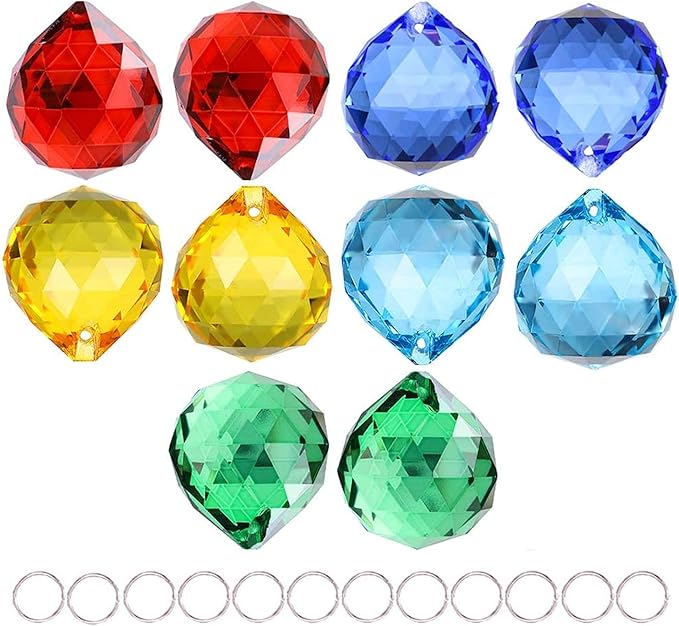10 Pack Crystal Ball 1.18"/30mm Prism Sun Shine Catcher Rainbow Pendants Maker, Hanging Crystals Prisms for Windows, for Feng Shui, for Gift (Multi-Colors)-BloomoryGarden