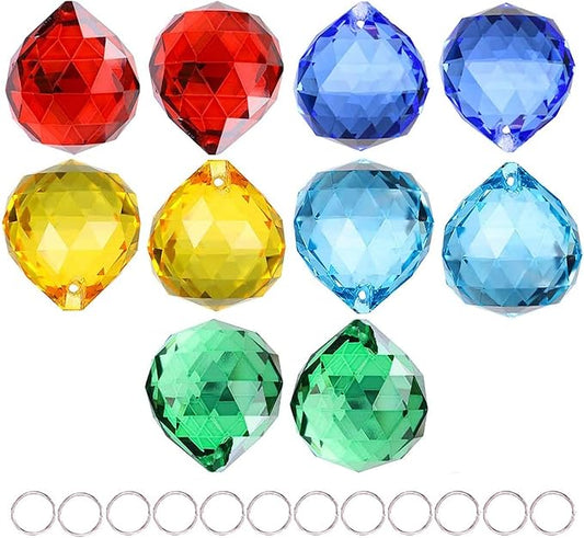 10 Pack Crystal Ball 1.18"/30mm Prism Sun Shine Catcher Rainbow Pendants Maker, Hanging Crystals Prisms for Windows, for Feng Shui, for Gift (Multi-Colors)-BloomoryGarden