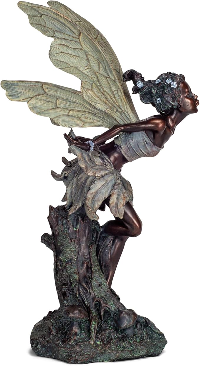 Lovely Kissing Fairy Bronze Tone 19.75 Inches Polyresin Outdoor Garden Statue-BloomoryGarden