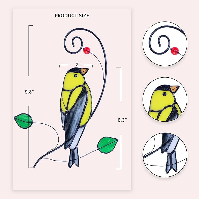 Lolitarcrafts Goldfinch Stained Glass Window Hangings Bird Suncathers for Window-BloomoryGarden